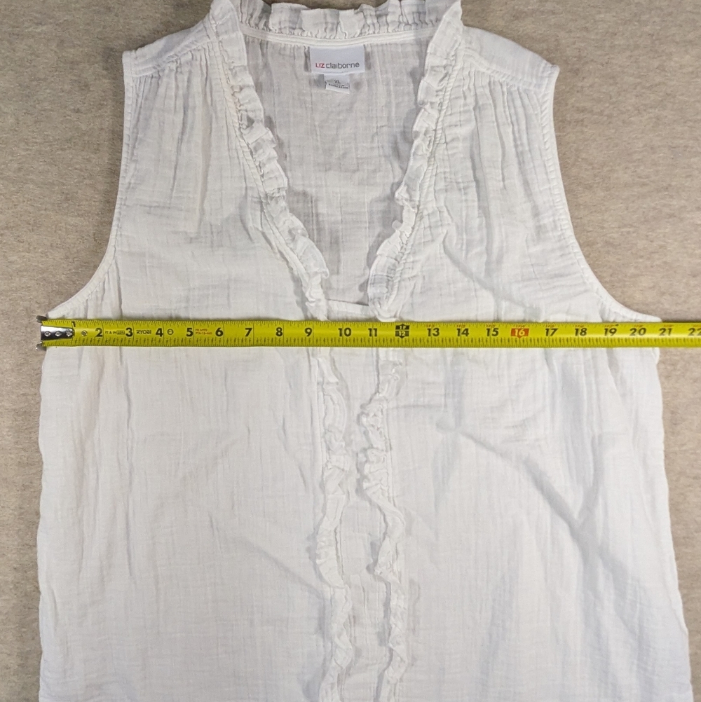 100% Cotton White Gauze Ruffle Sleeveless Top Blouse Liz Claiborne Vintage XL - Picture 4 of 8